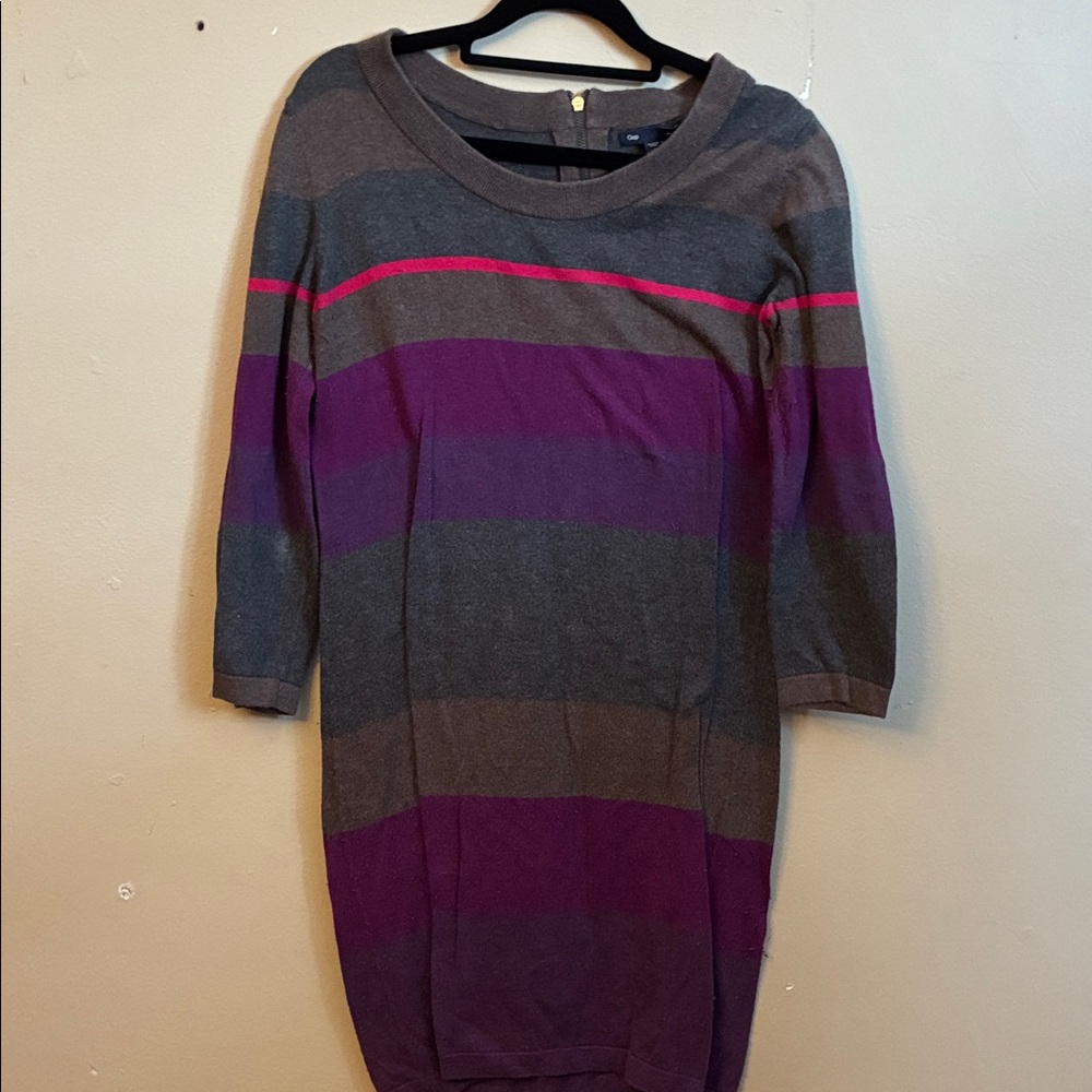 GAP Striped Purple, Gray & Pink Knit Long Sleeve Dress